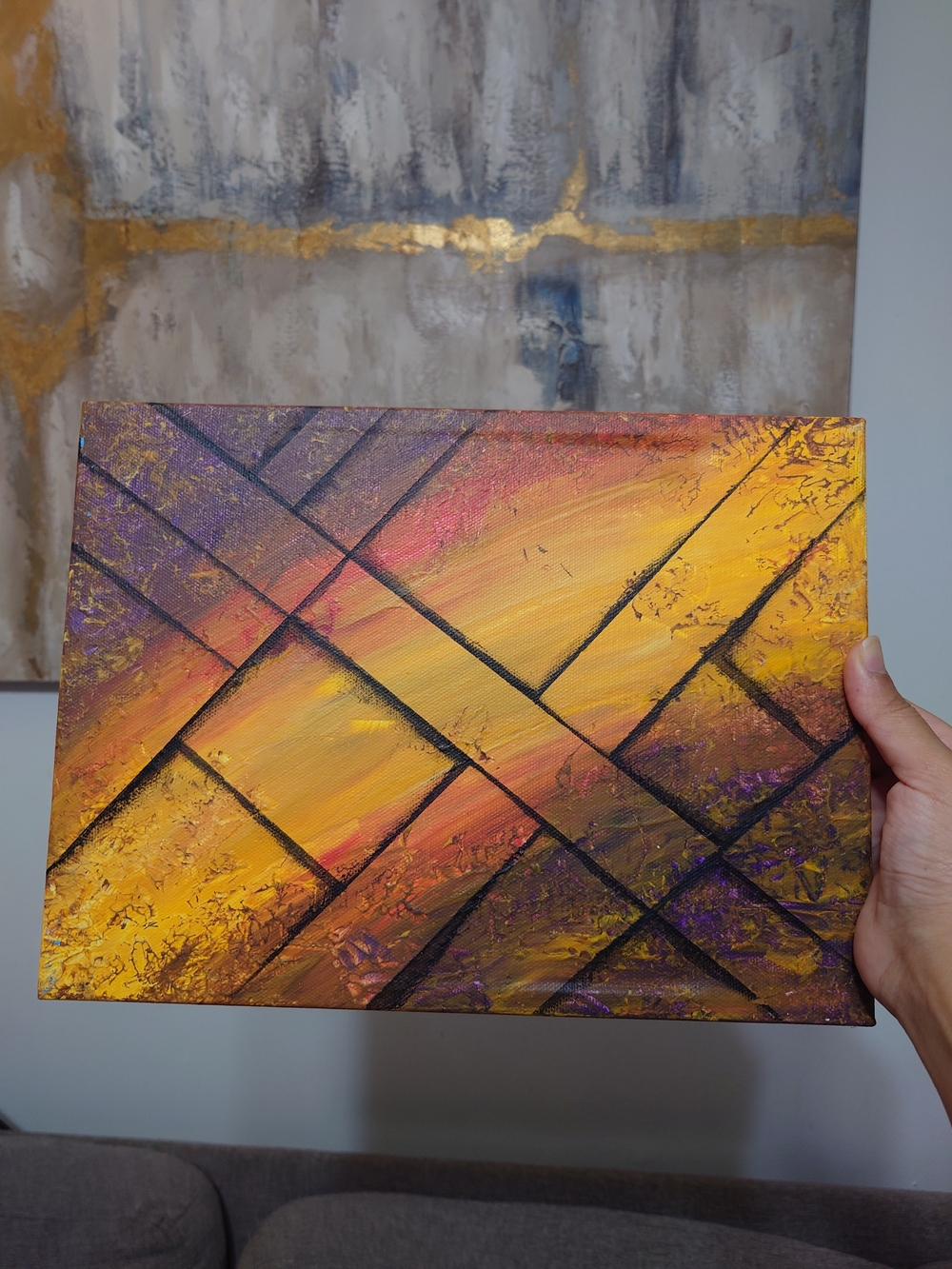 Handpainted/Self painted "Golden Reverie" On A 9x12 Primed Cotton Canvas
